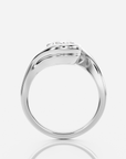 Nala Solitär Oval förlovningsring i 18K vitt guld, sidovy med skulptural S-kurva och oval diamant