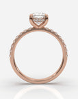 Förlovningsring dam 18K roséguld framifrån – Isabella Hidden Halo & Sidostenar Kudde | Ophira & Co