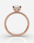 Prinsess förlovningsring roséguld framifrån – Isabella Hidden Halo & Sidostenar | Ophira & Co