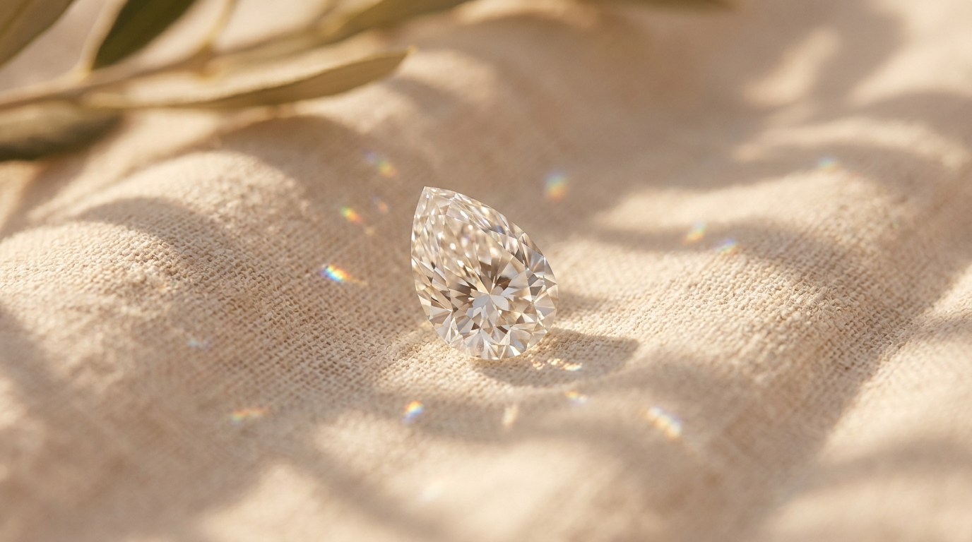 Päronslipad diamant på gräddvit linne