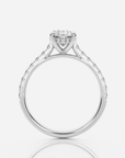 Dorällé Katedral Hidden Halo & Sidostenar Oval förlovningsring i 18K vitt guld, sidovy med hidden halo och pavéband