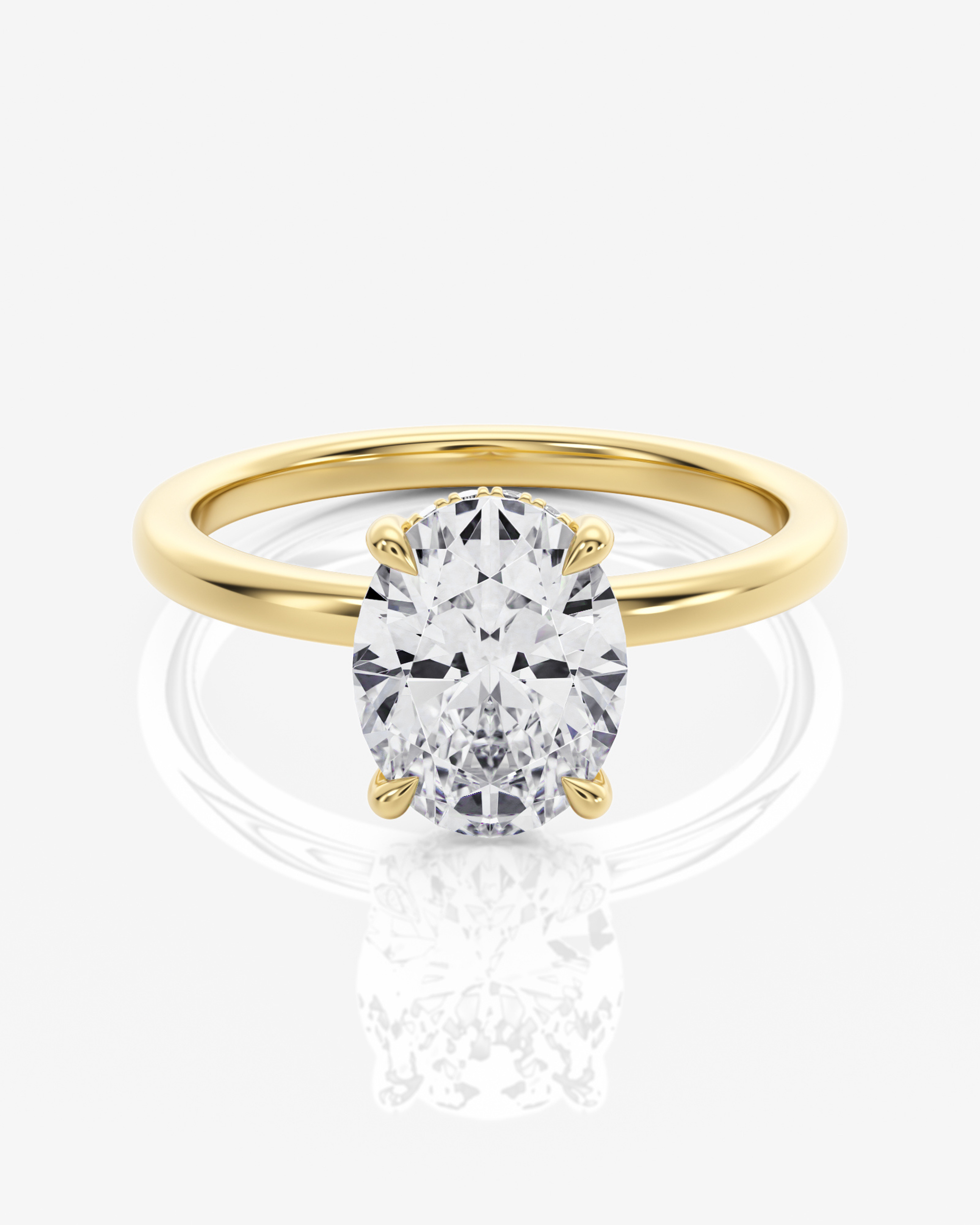 Celeste Solitär Hidden Halo Oval förlovningsring i 18K guld med ovalslipad diamant, framifrån