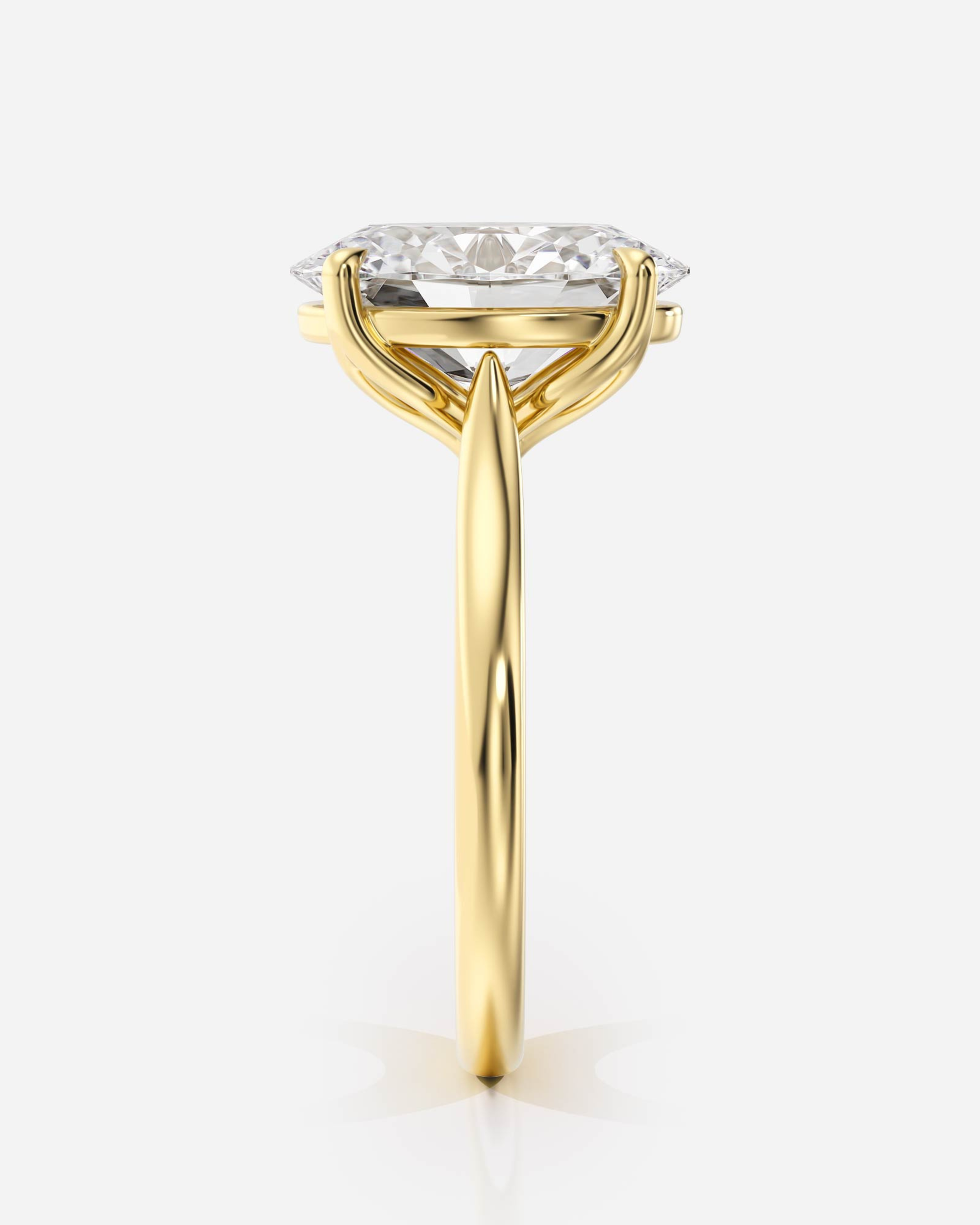 Theodora Katedral Solitär förlovningsring i 18K guld, sidovy med svungna katedralbågar och oval diamant