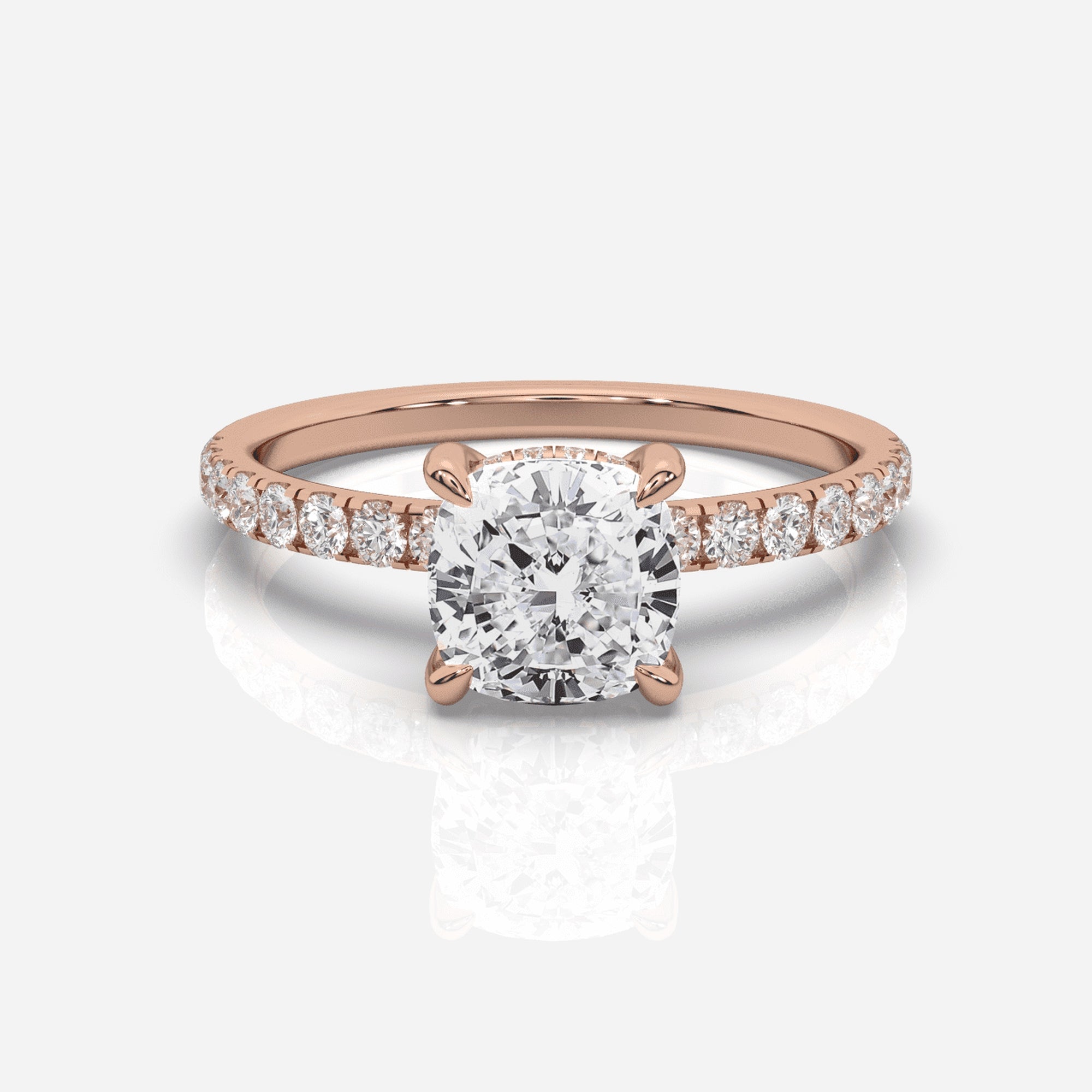 Diamant förlovningsring 18K roséguld – Isabella Hidden Halo & Sidostenar Kudde | Ophira & Co