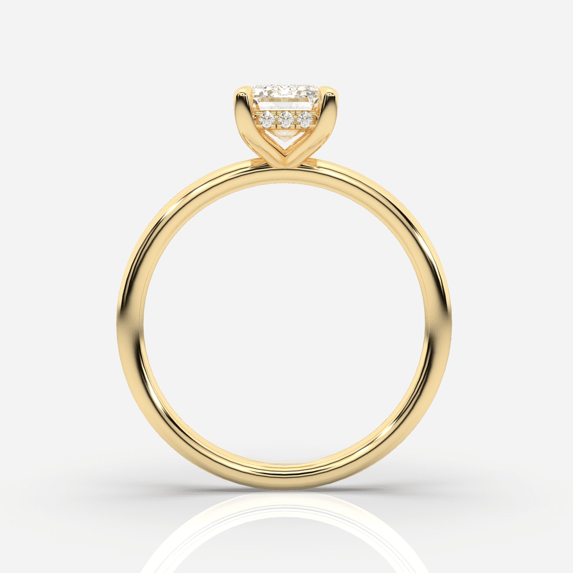 Förlovningsring dam 18K guld framifrån – Isabella Hidden Halo Smaragd | Ophira &amp; Co