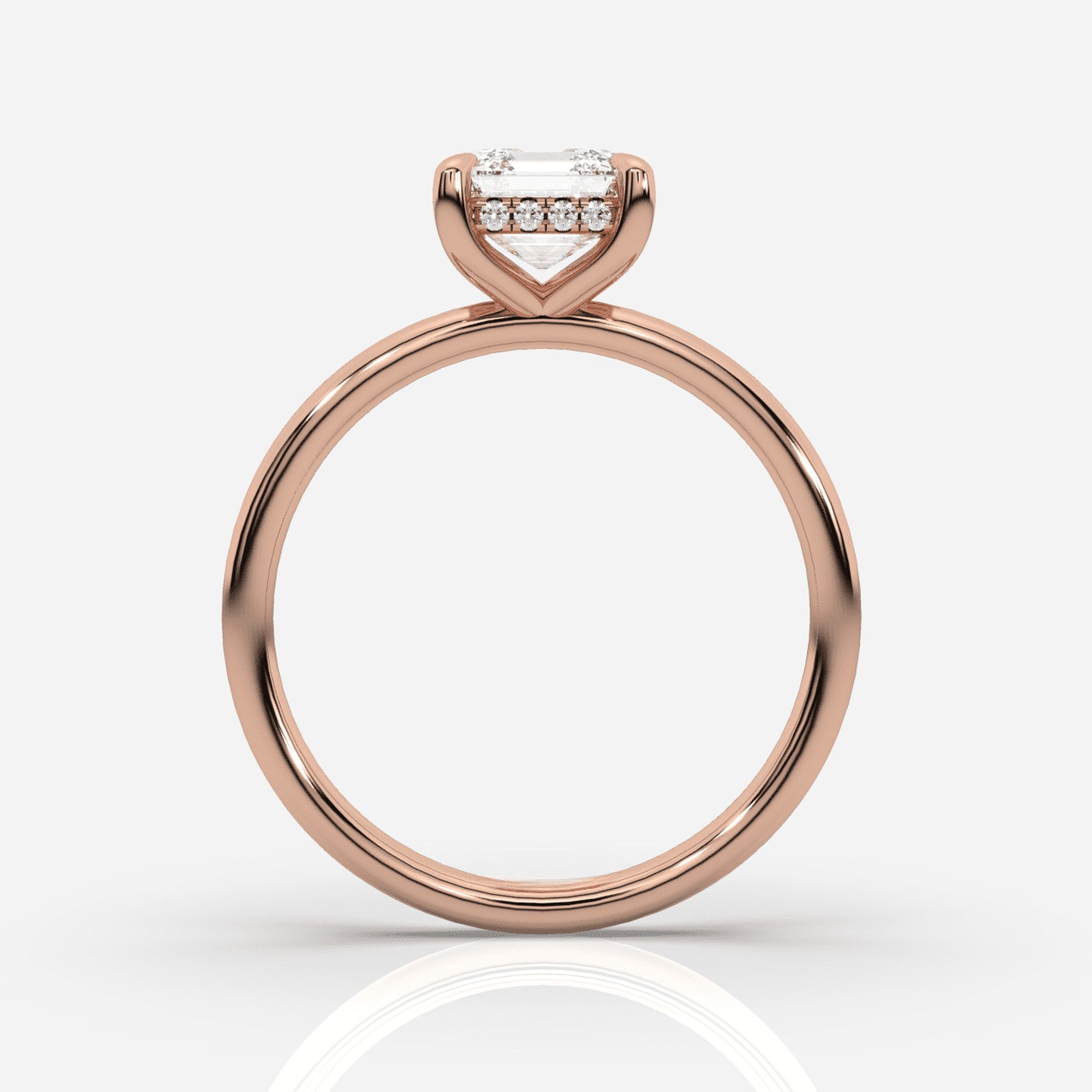 Förlovningsring dam 18K roséguld framifrån – Isabella Hidden Halo Asscher | Ophira & Co