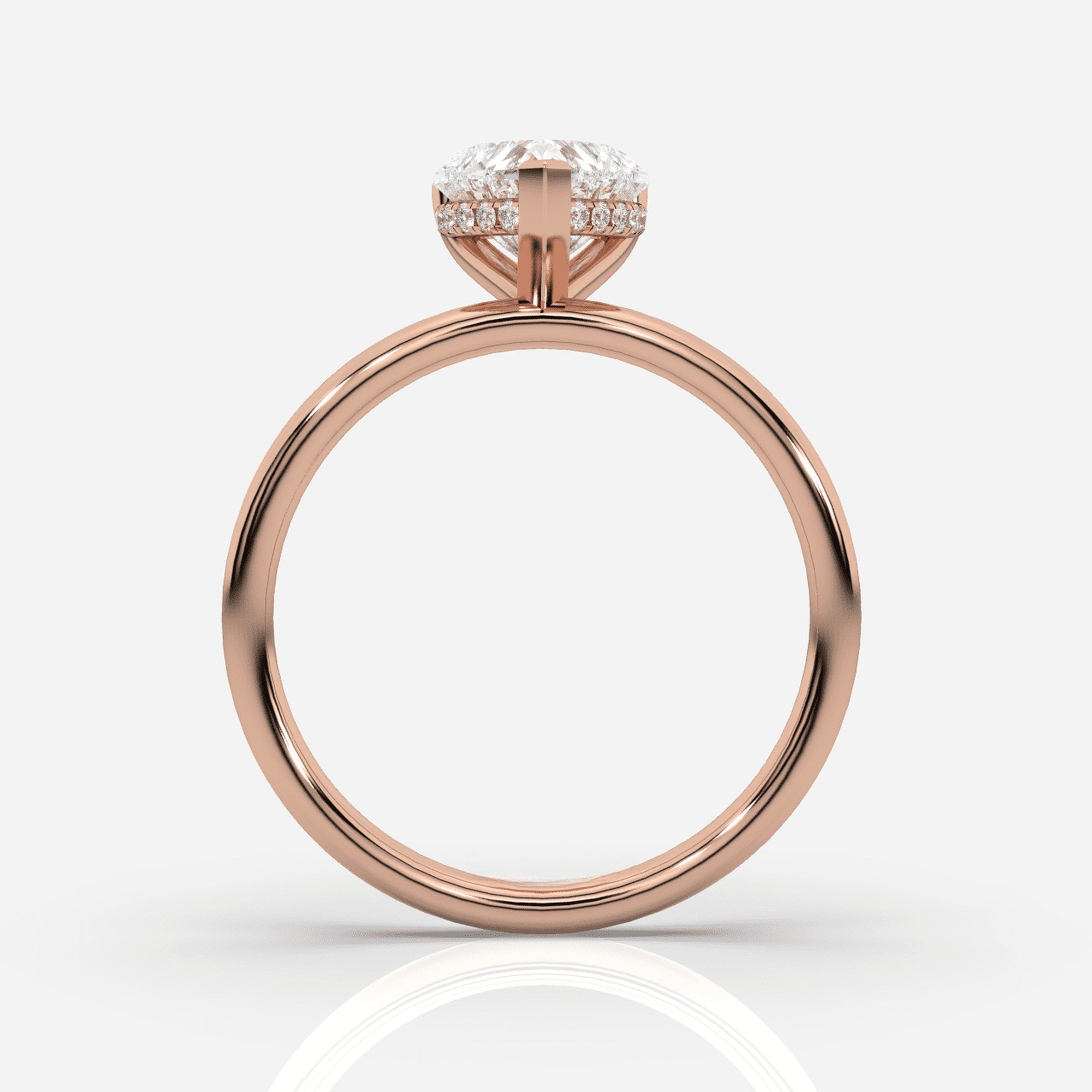 Förlovningsring dam 18K roséguld framifrån – Isabella Hidden Halo Hjärta | Ophira &amp; Co
