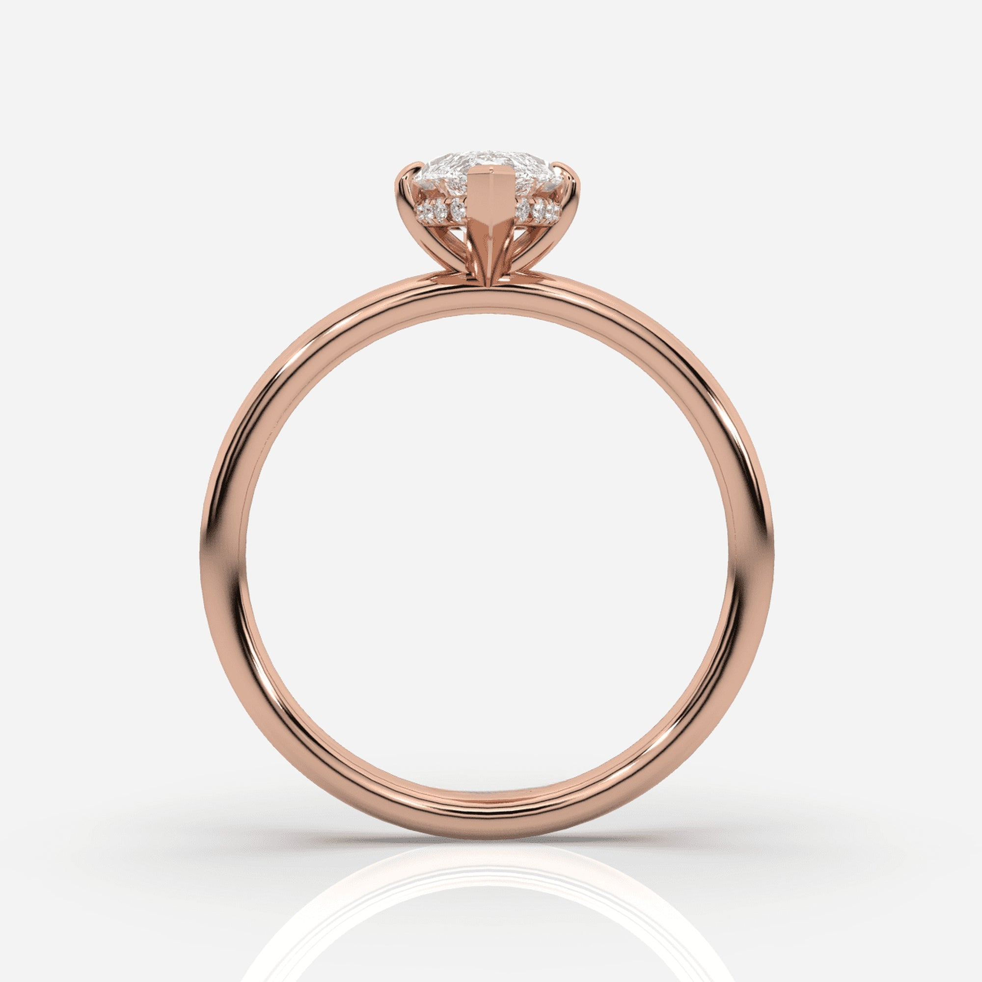Förlovningsring dam 18K roséguld framifrån – Isabella Hidden Halo Marquise | Ophira & Co
