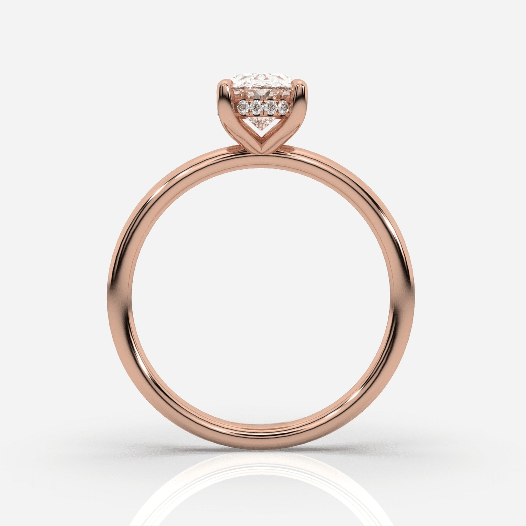 Förlovningsring dam 18K roséguld framifrån – Isabella Hidden Halo Oval | Ophira & Co