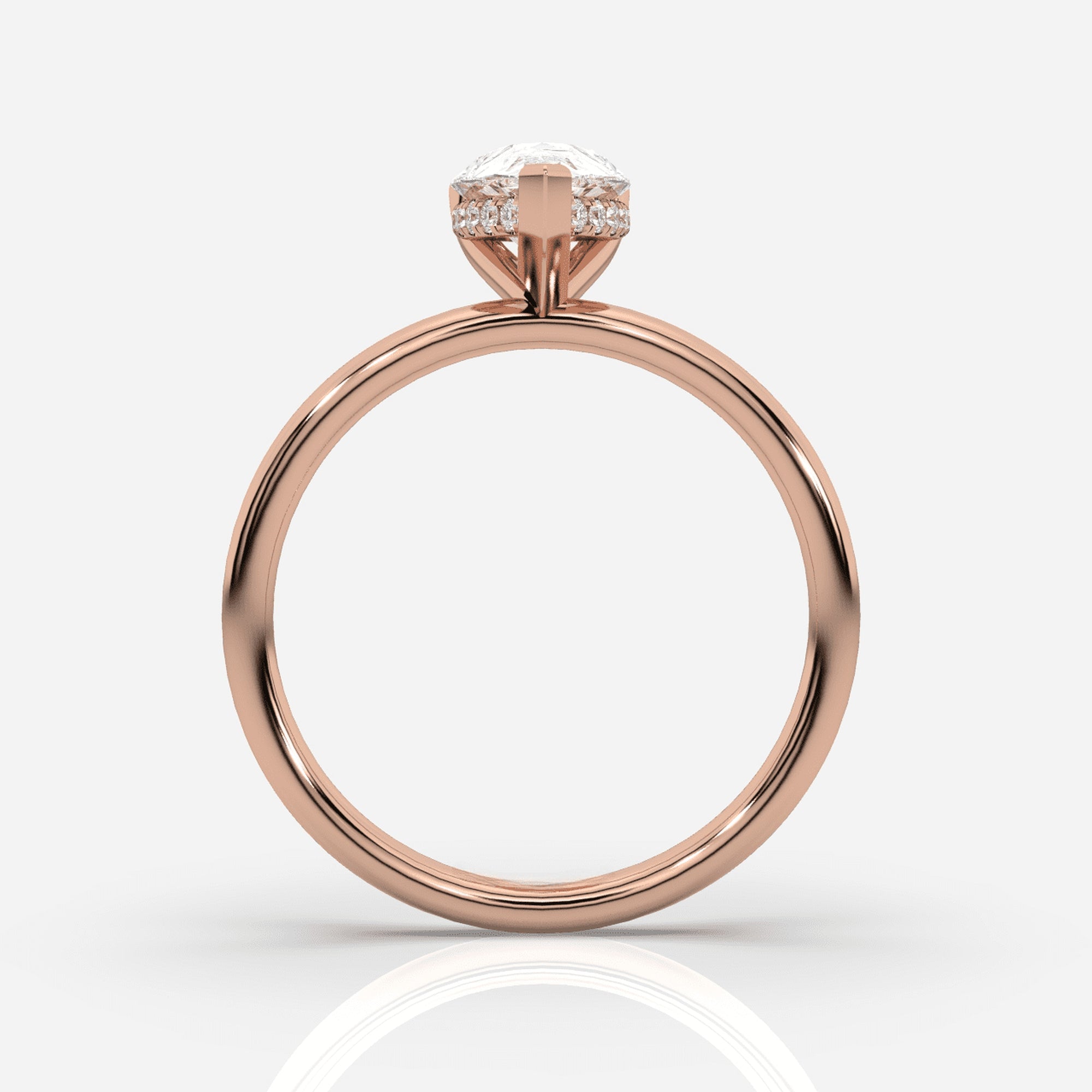 Förlovningsring dam 18K roséguld framifrån – Isabella Hidden Halo Päron | Ophira &amp; Co