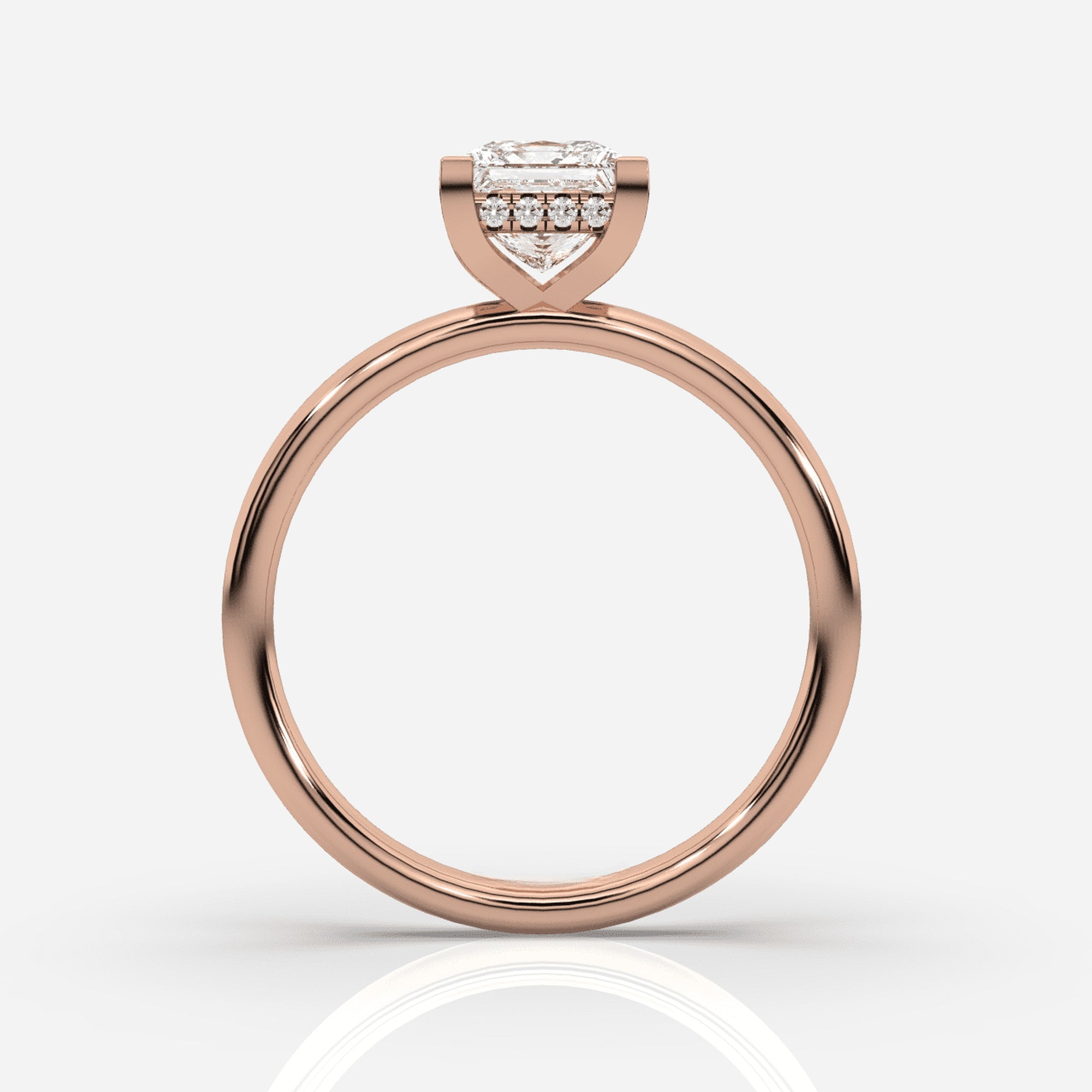 Förlovningsring dam 18K roséguld framifrån – Isabella Hidden Halo Prinsess | Ophira &amp; Co