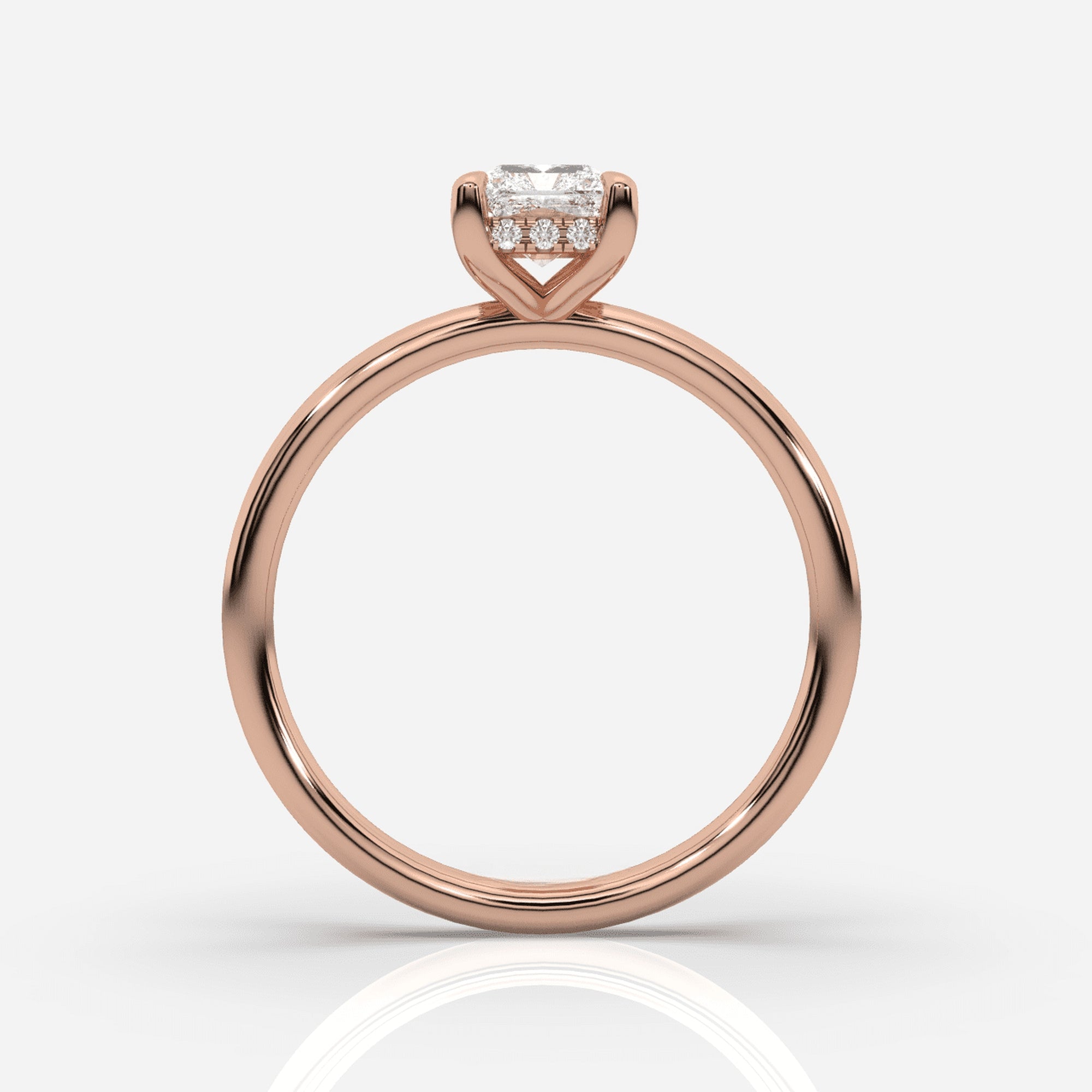 Förlovningsring dam 18K roséguld framifrån – Isabella Hidden Halo Radiant | Ophira &amp; Co
