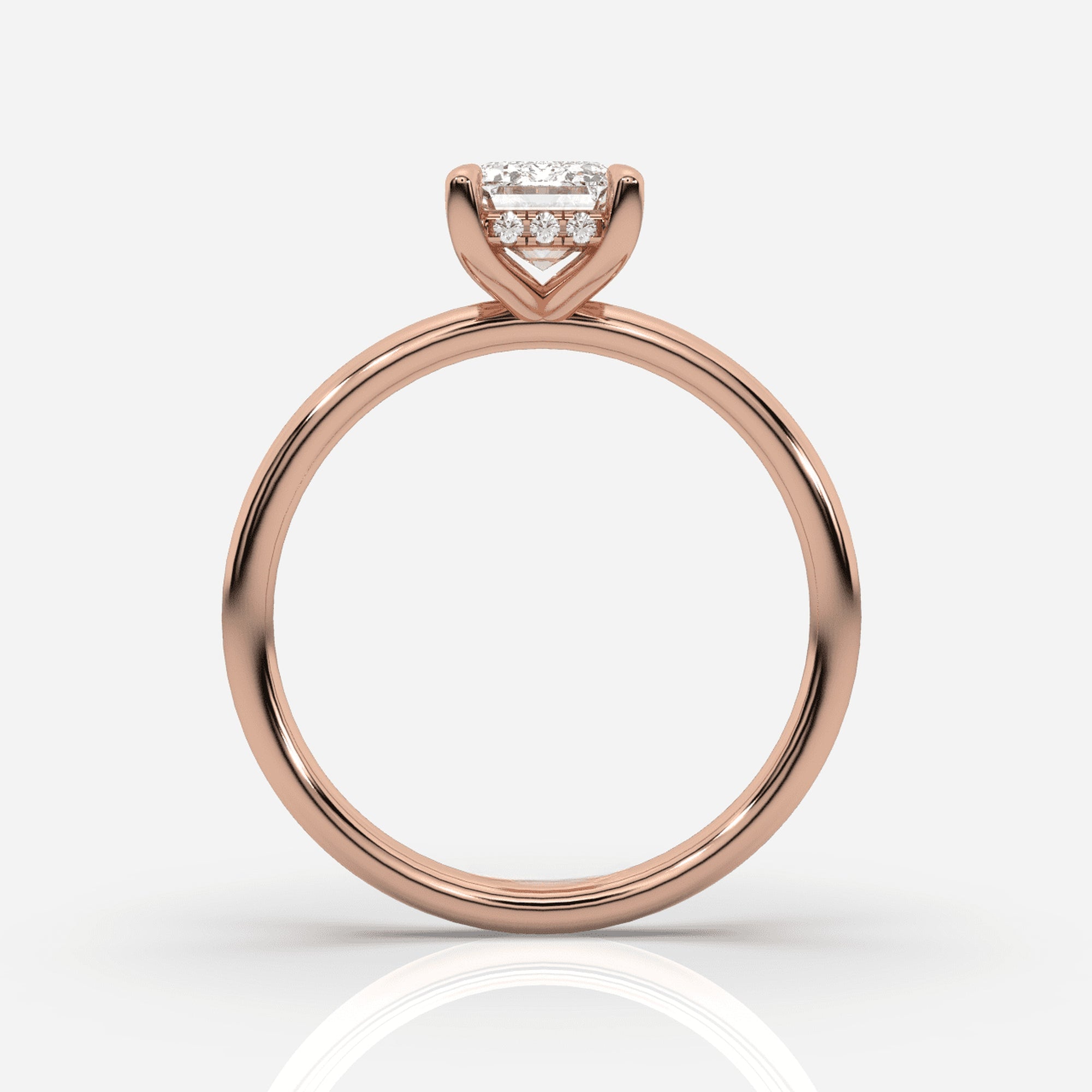 Förlovningsring dam 18K roséguld framifrån – Isabella Hidden Halo Smaragd | Ophira &amp; Co