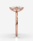 Förlovningsring roséguld från sidan – Isabella Hidden Halo Marquise | Ophira & Co
