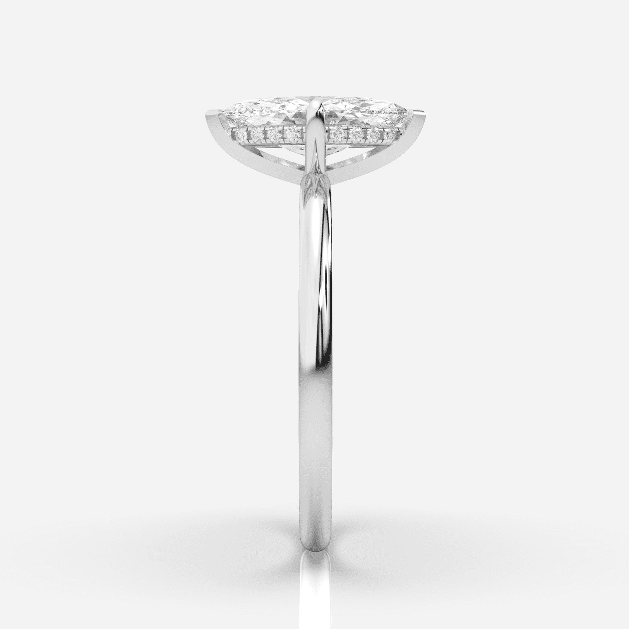 Förlovningsring vitguld från sidan – Isabella Hidden Halo Marquise | Ophira & Co