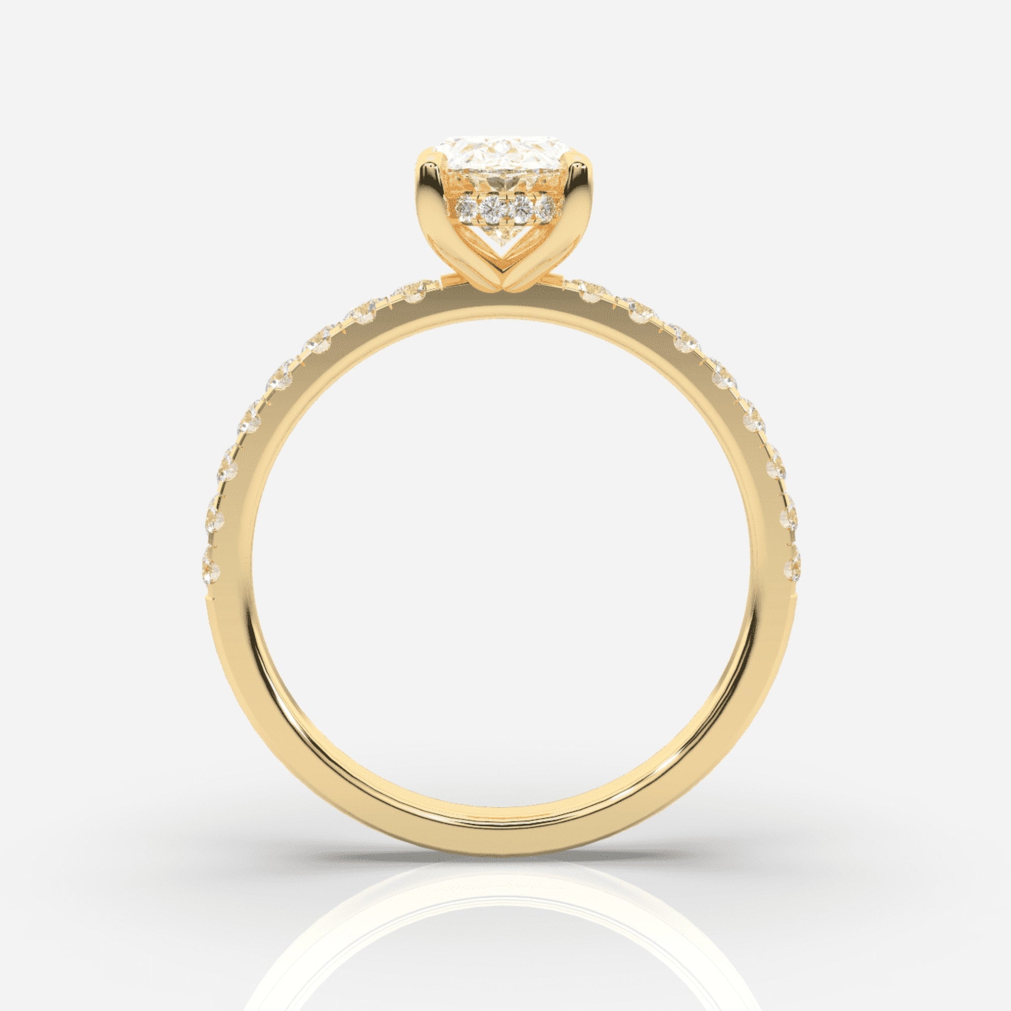 Oval förlovningsring guld framifrån – Isabella Hidden Halo &amp; Sidostenar | Ophira &amp; Co