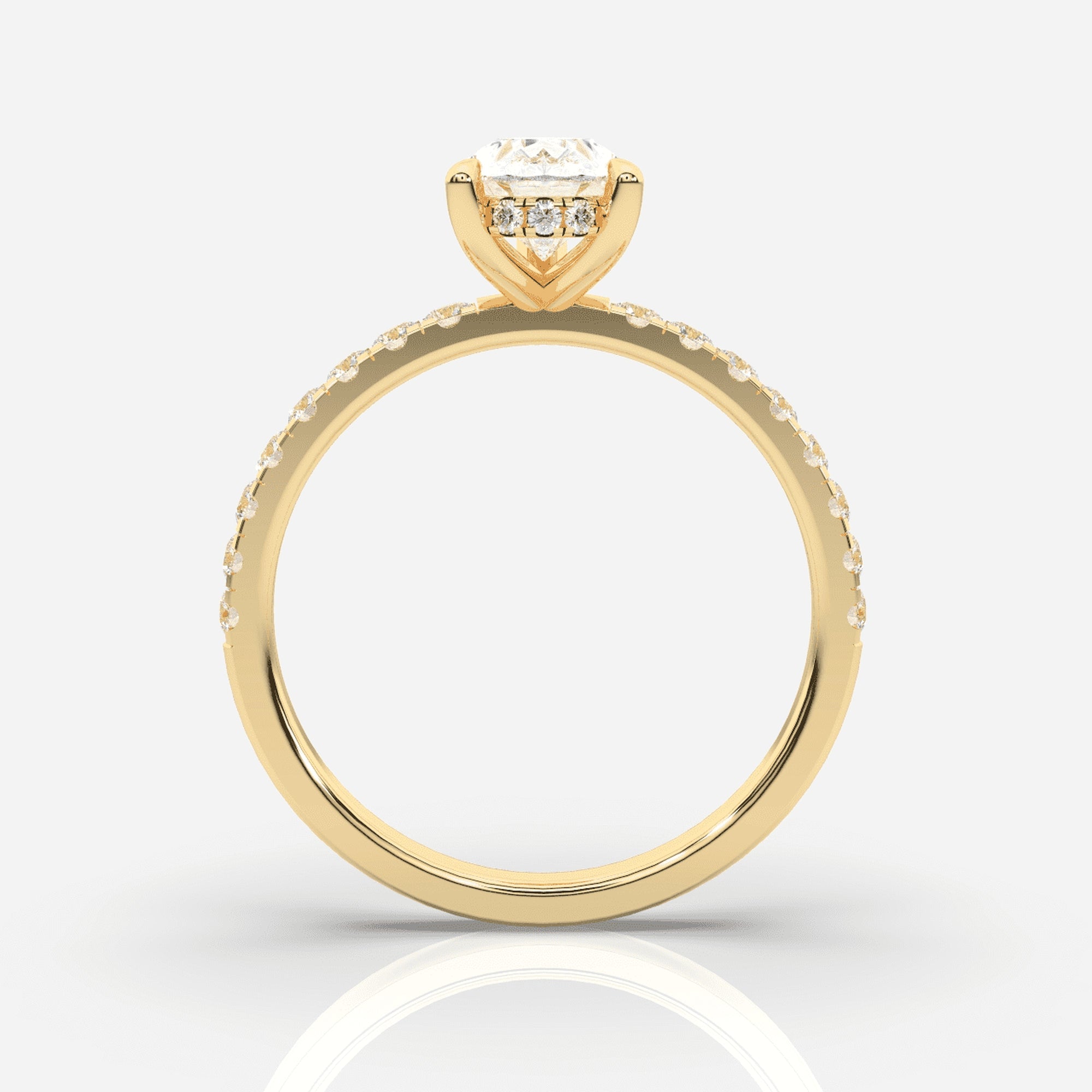 Päron förlovningsring guld framifrån – Isabella Hidden Halo &amp; Sidostenar | Ophira &amp; Co