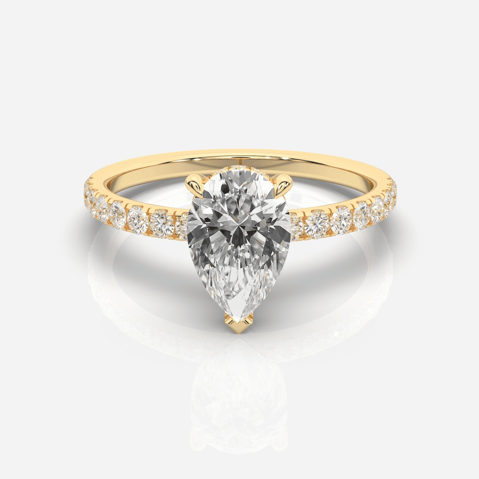Päron förlovningsring 18K guld – Isabella Hidden Halo & Sidostenar | Ophira & Co