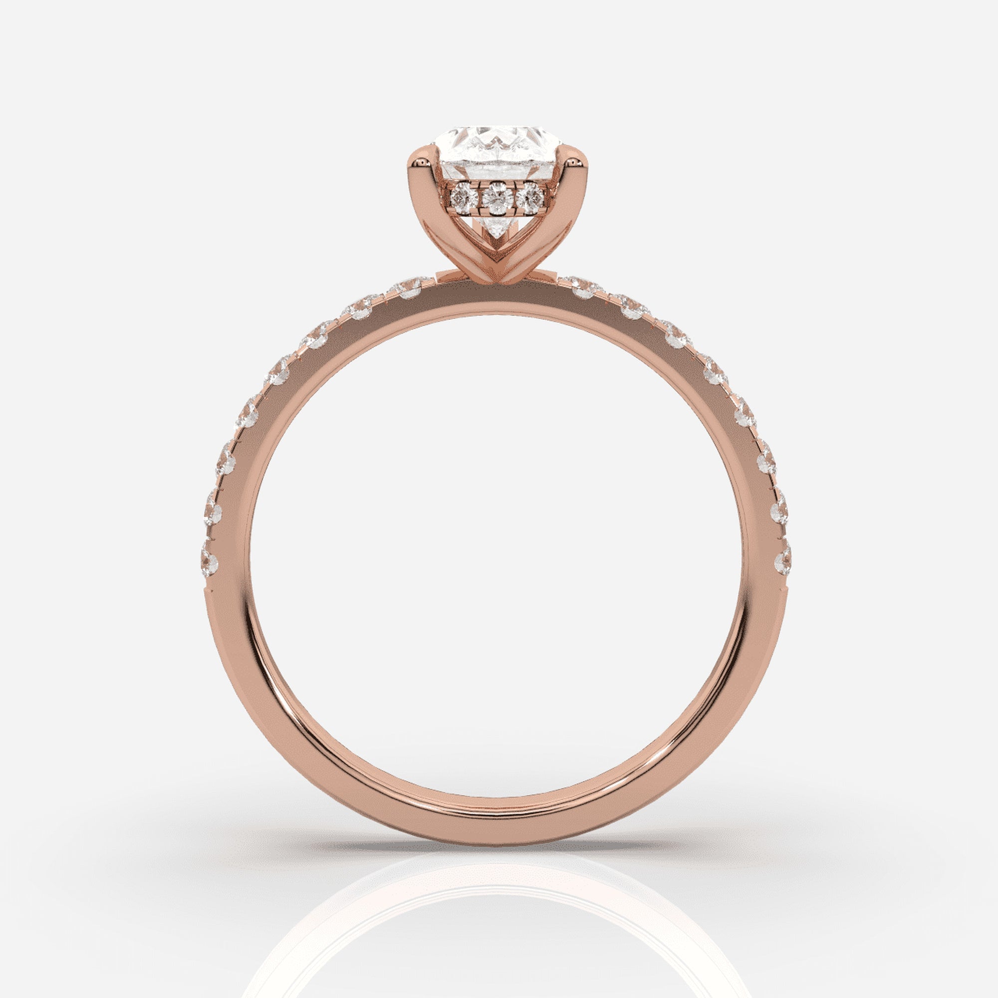 Päron förlovningsring roséguld framifrån – Isabella Hidden Halo &amp; Sidostenar | Ophira &amp; Co
