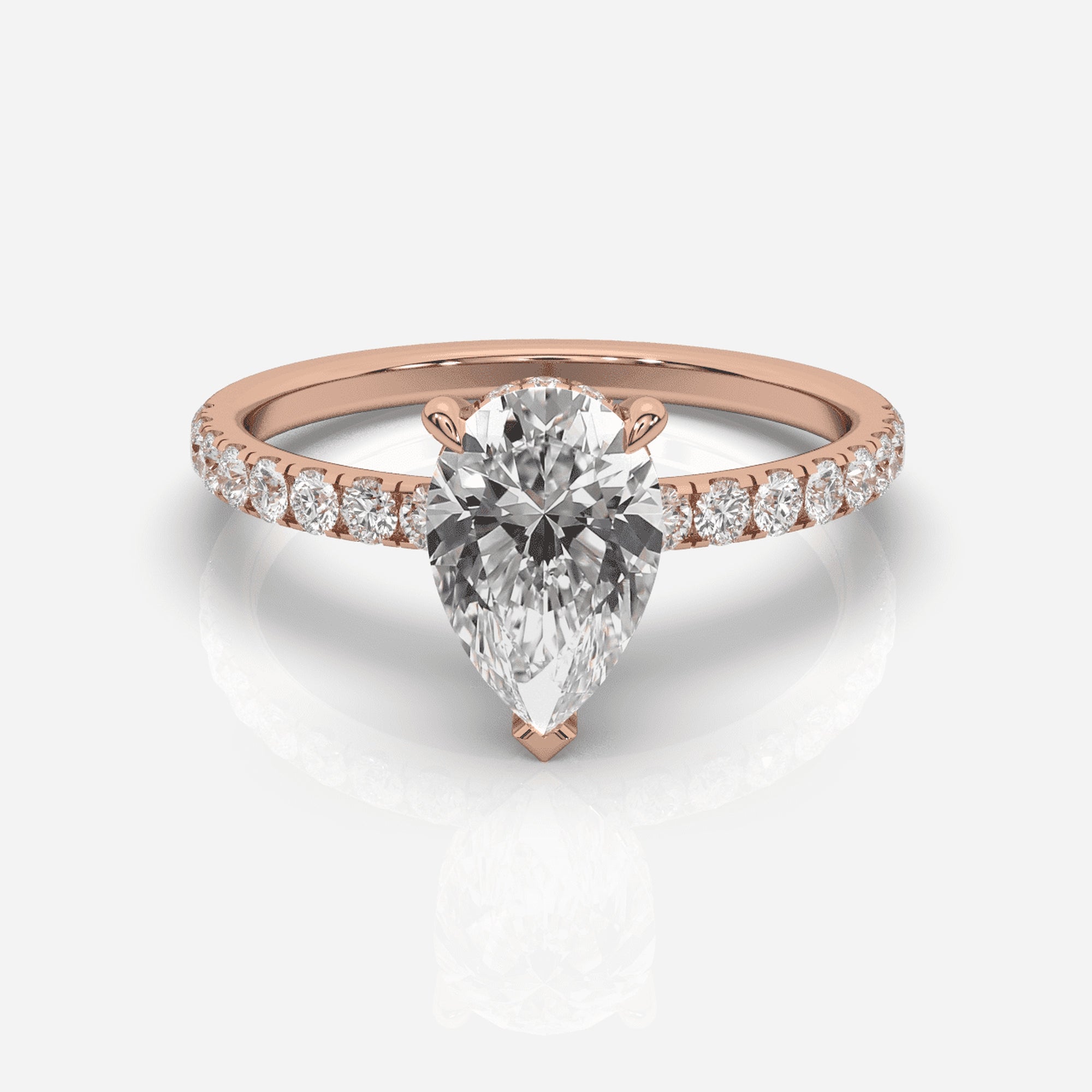 Päron förlovningsring 18K roséguld – Isabella Hidden Halo & Sidostenar | Ophira & Co